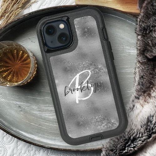 Glam Silver Trendy Script Monogram iPhone 15 Pro Max Case