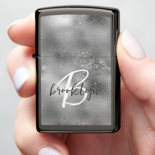 Glam Silver Trendy Script Monogram Zippo Lighter