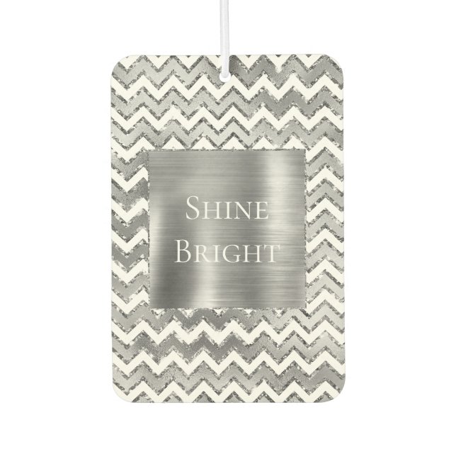 Glam Silver White Zigzag Stripes Air Freshener (Front)