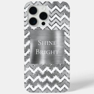 Glam Silver White Zigzag Stripes iPhone 15 Pro Max Case