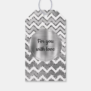 Glam Silver White Zigzag Stripes Gift Tags