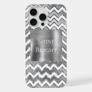 Glam Silver White Zigzag Stripes iPhone 15 Pro Max Case