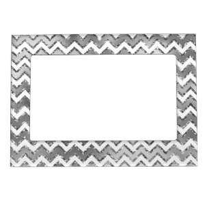 Glam Silver White Zigzag Stripes Magnetic Frame