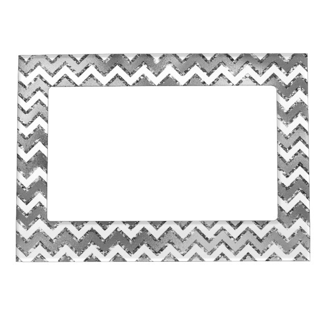 Glam Silver White Zigzag Stripes Magnetic Frame (Front)