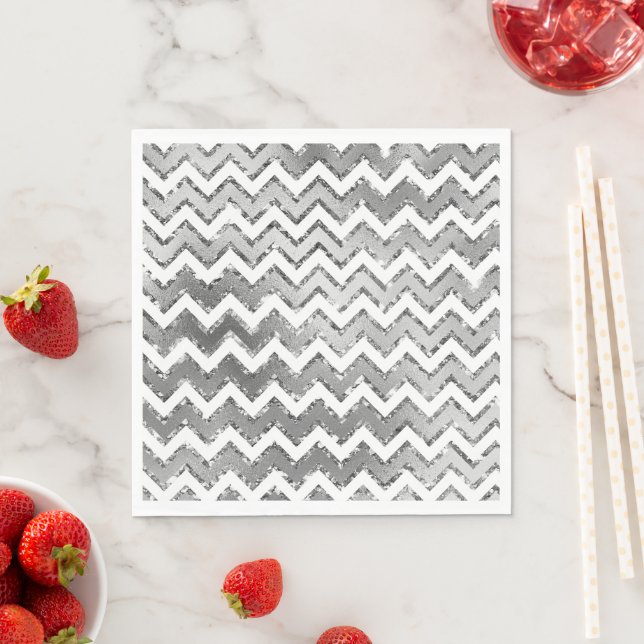 Glam Silver White Zigzag Stripes Napkins (Insitu)