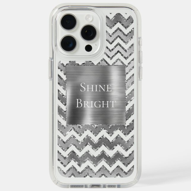 Glam Silver White Zigzag Stripes Speck iPhone Case (Front (White Titanium))