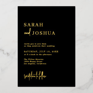 Glam Simple Calligraphy Script Wedding Black Gold Foil Invitation