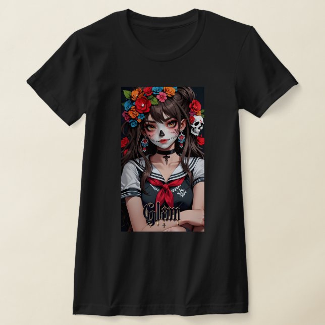 Glam Skull Girl Anime Art Manga Shirt 01 (Laydown)