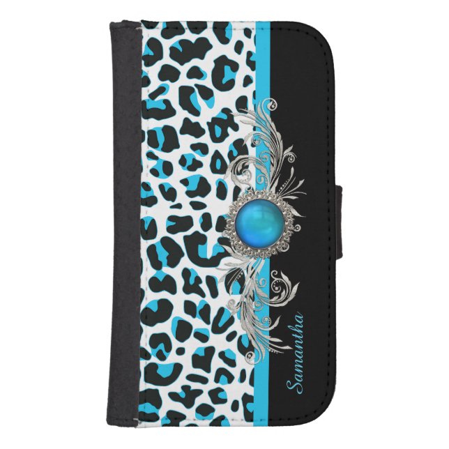 Glam Snow Leopard Samsung S4 Wallet Case (Front)