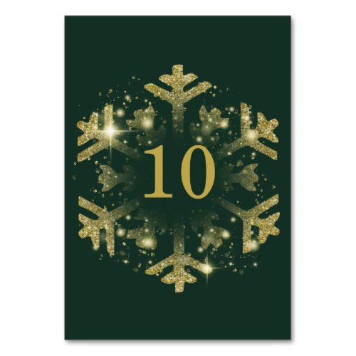 Glam Snowflake Xmas Holiday Gold Green  Table Number