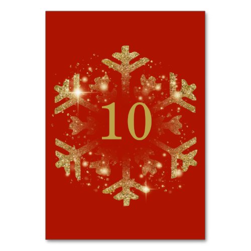 Glam Snowflake Xmas Holiday Gold Red  Table Number