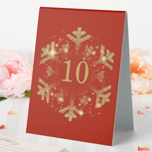 Glam Snowflake Xmas Holiday Gold Red  Table Tent Sign