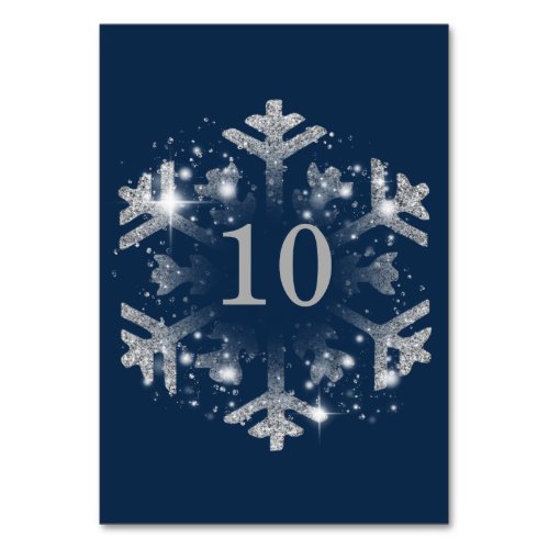 Glam Snowflake Xmas Holiday Silver Navy  Table Number