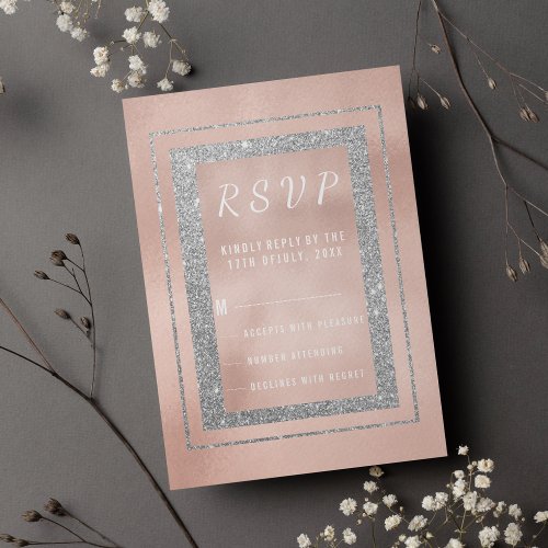 Glam soft rose gold silver glitter RSVP Invitation