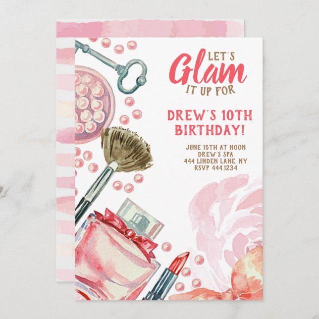 Glam Spa Makeup Birthday Party Invitation (Front/Back)