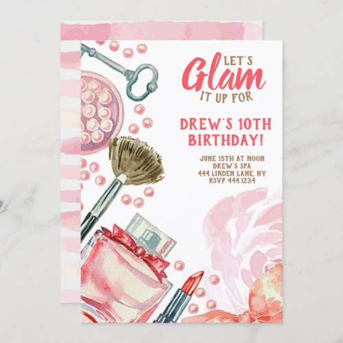 Glam Spa Makeup Birthday Party Invitation