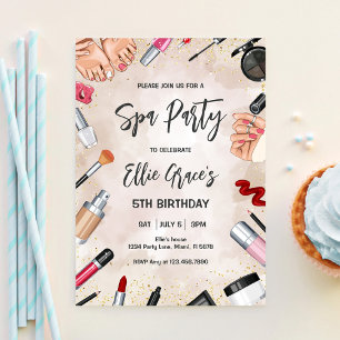 Glam Spa Makeup Blush Pink Gold Birthday Party Invitation
