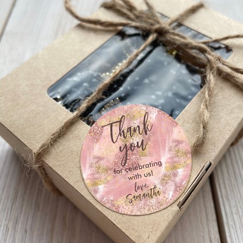 Glam Spa Party Faux Glitter Thank You Favor Classic Round Sticker