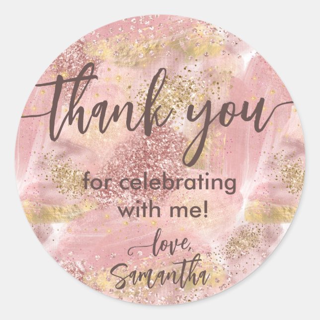 Glam Spa Party Faux Glitter Thank You Favor Classic Round Sticker (Front)