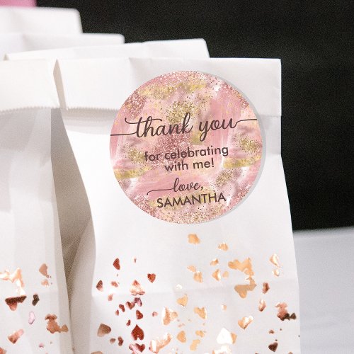 Glam Spa Party Faux Rose Gold Glitter Thank You Classic Round Sticker