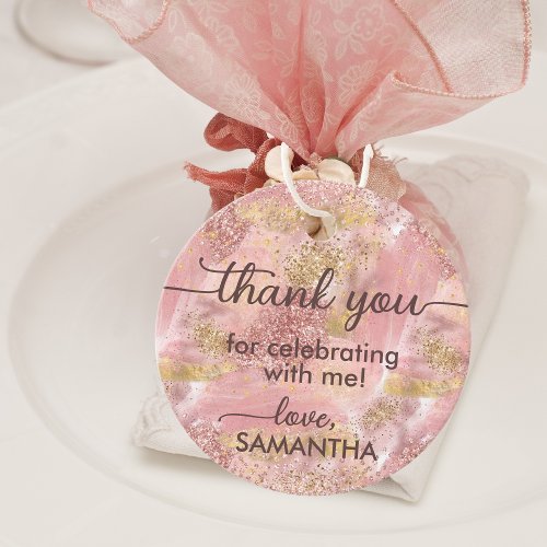 Glam Spa Party Faux Rose Gold Glitter Thank You Favor Tags