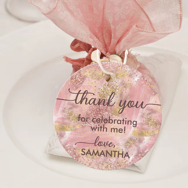 Glam Spa Party Faux Rose Gold Glitter Thank You Favor Tags | Zazzle
