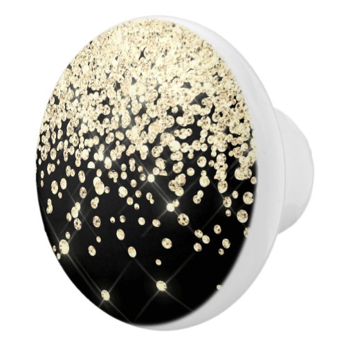 Glam Sparkle Black Gold Glitter Diamond Confetti Ceramic Knob