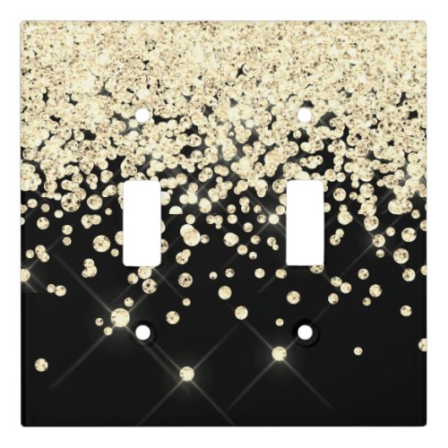 Glam Sparkle Black Gold Glitter Diamond Confetti Light Switch Cover
