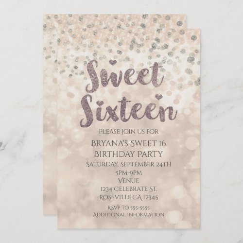 Glam Sparkle Confetti Sweet 16 Birthday Invitation