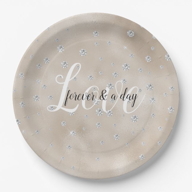 Glam sparkle diamonds champagne blush glitz paper plates (Front)