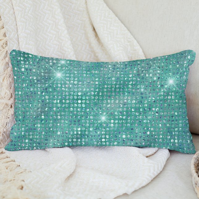 Glam Sparkle Dots Sea Glass Green Lumbar Pillow (Creator Uploaded)