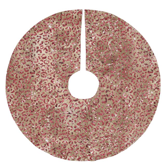 Glam Sparkle Red Glitter Gold Leopard Print Brushed Polyester Tree Skirt (Front)
