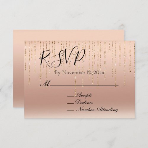 Glam Sparkle Rose Gold Peach Blush Wedding Enclosure Card