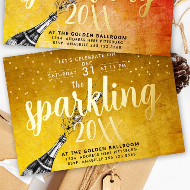 Glam Sparkling Champagne Gold New Year Invitation (Creator Uploaded)
