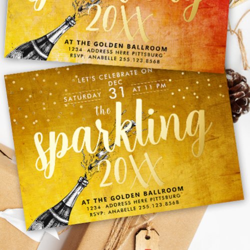 Glam Sparkling Champagne Gold New Year Party  Foil Holiday Card