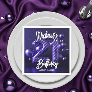 Glam Sparkling Purple Metallic 21st Birthday Napkins
