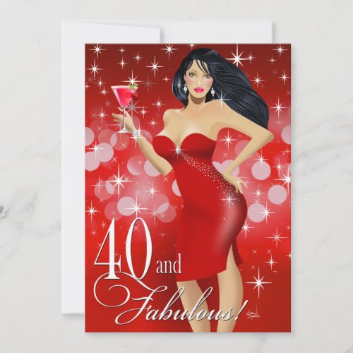 Glam Sparkly Bombshell 40th Birthday  red Invitation