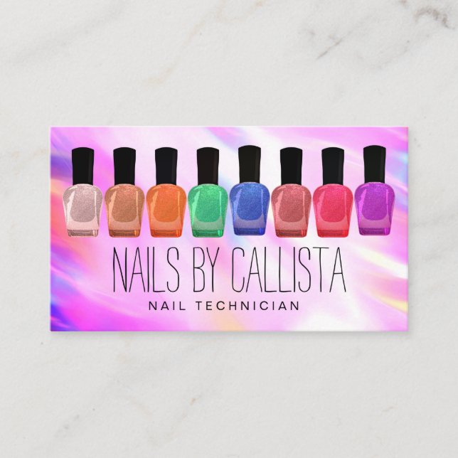 Glam Sparkly Holographic Glitter Polish Nail Tech Business Card (Front)