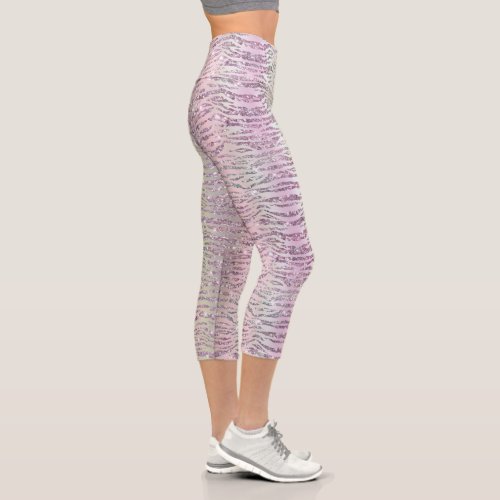 Glam Sparkly Pink Diamond Tiger Stripes Capri Leggings