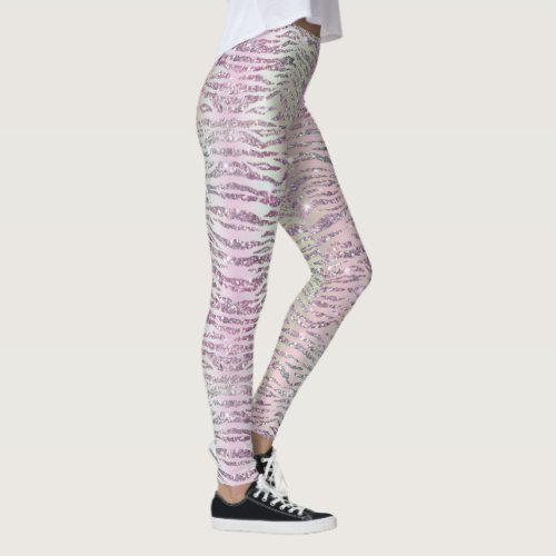 Glam Sparkly Pink Diamond Tiger Stripes Leggings