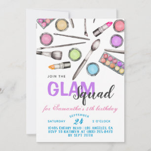 Glam Squad Makeup Birthday Invitation