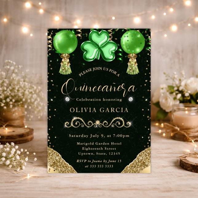 Glam St Patrick's Balloons Quinceanera Invitation (Creator Uploaded)