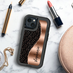 Glam Star Pattern Rose Gold Black iPhone 13 Case