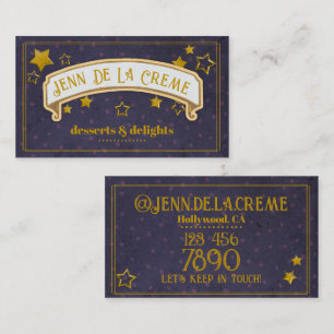 Glam Starry Nights Blue Dots Vintage Business Card