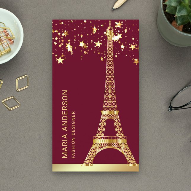Glam Stars Confetti Gold Foil Paris Eiffel Tower Business Card (Creator Uploaded)