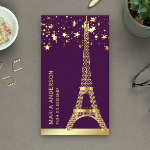 Glam Stars Confetti Gold Foil Paris Eiffel Tower Business Card