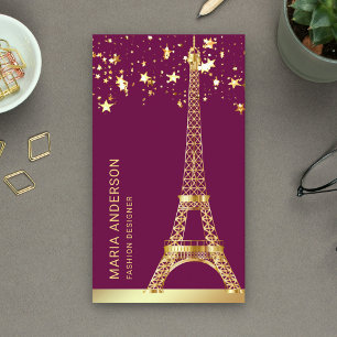 Glam Stars Confetti Gold Foil Paris Eiffel Tower Business Card