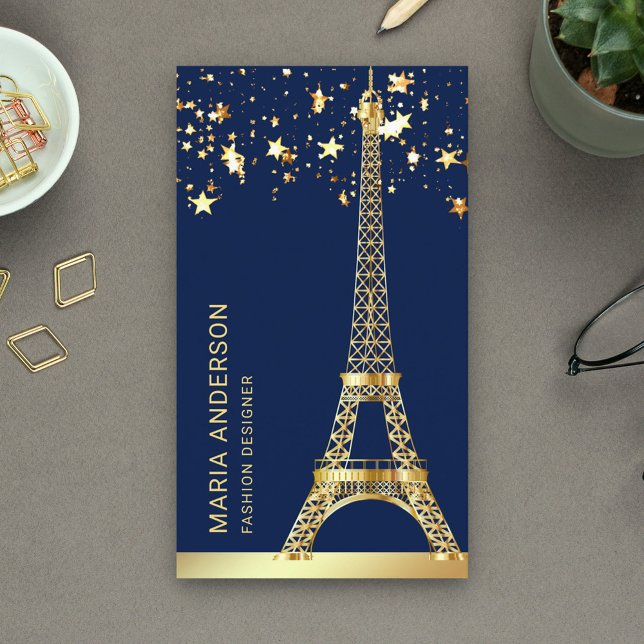 Glam Stars Confetti Gold Foil Paris Eiffel Tower Business Card (Creator Uploaded)