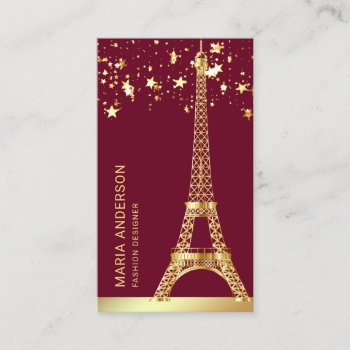 Glam Stars Confetti Gold Foil Paris Eiffel Tower Business Card by ShabzDesigns at Zazzle