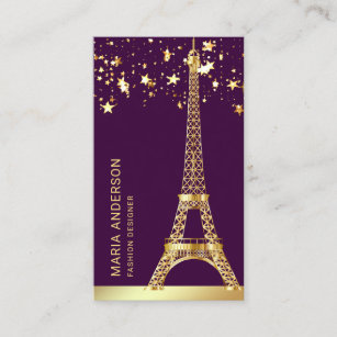 Glam Stars Confetti Gold Foil Paris Eiffel Tower Business Card